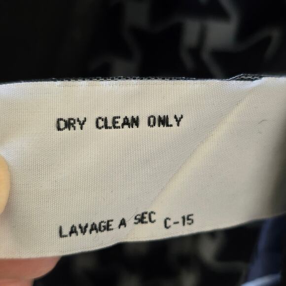 Tulle Black Wool Blend Peacoat Womens Size L Double Breasted Star Print Lining - Picture 11 of 15